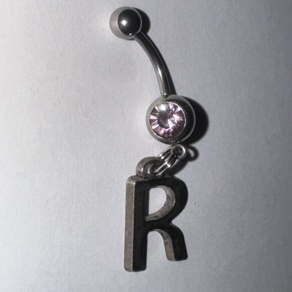 Lavender Gem Letter R Dangle Belly Ring - Picture 6 of 11